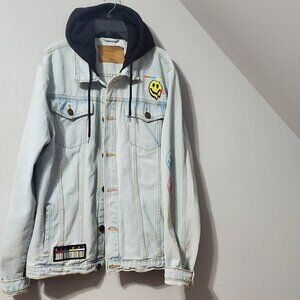 Rue 21 Denim jean Jacket With Sweatshirt Hoodie size Large Drip All Day